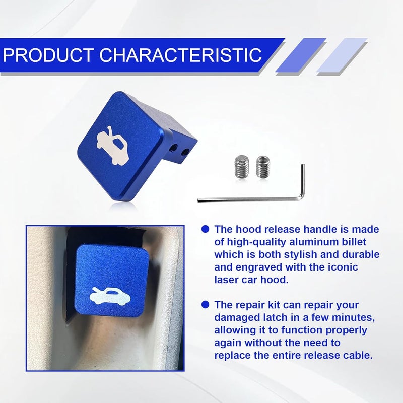 NOTISH Hood Latch, Hood Release Handle, Aluminum Alloy Repair Kit, Heavy Duty Billet Aluminum, Hood Latch Release Cable Repair Kit, Kit for Civic 1996-2011 CR-V 1997-2006 Element 2003-2011 (Blue) - Image 4